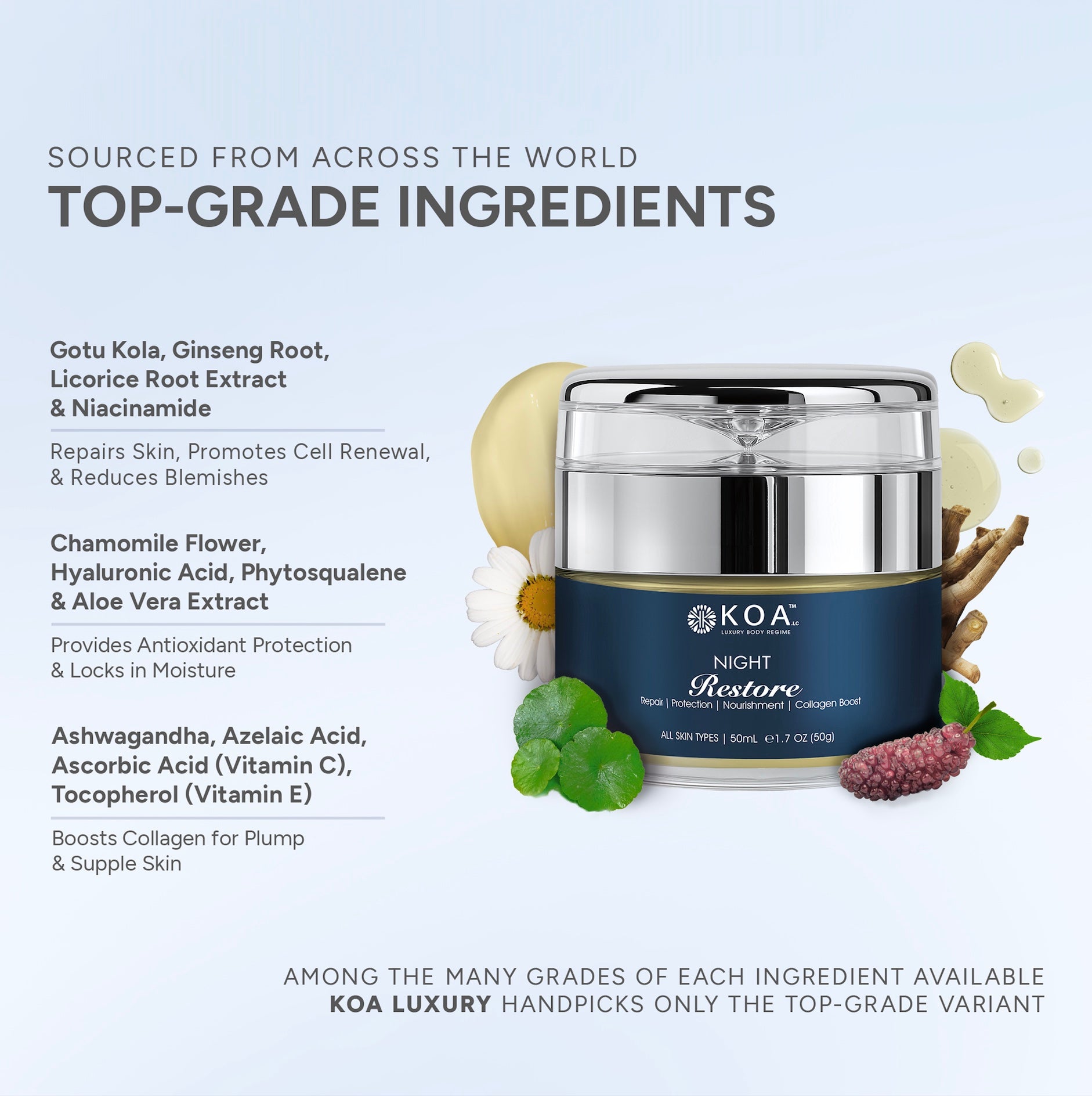 Night Restore | Repair | Protection | Nourishment | Collagen Boost | For All Skin Types | For Both Women & Men | 50mL